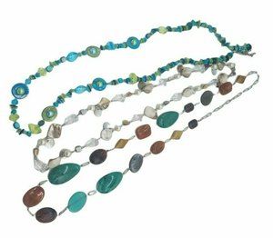 Lot of 3 Long Necklaces with stone and glass Quality heavy necklaces Boho Chic